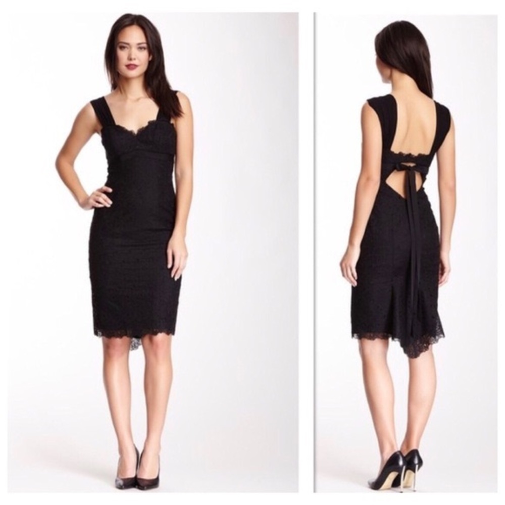 Nicole Miller Black Lace Dress with open back  US6